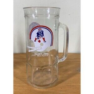 New England Patriots Fisher Peanut Glass Beer Mug Old Logo Design Vintage NFL